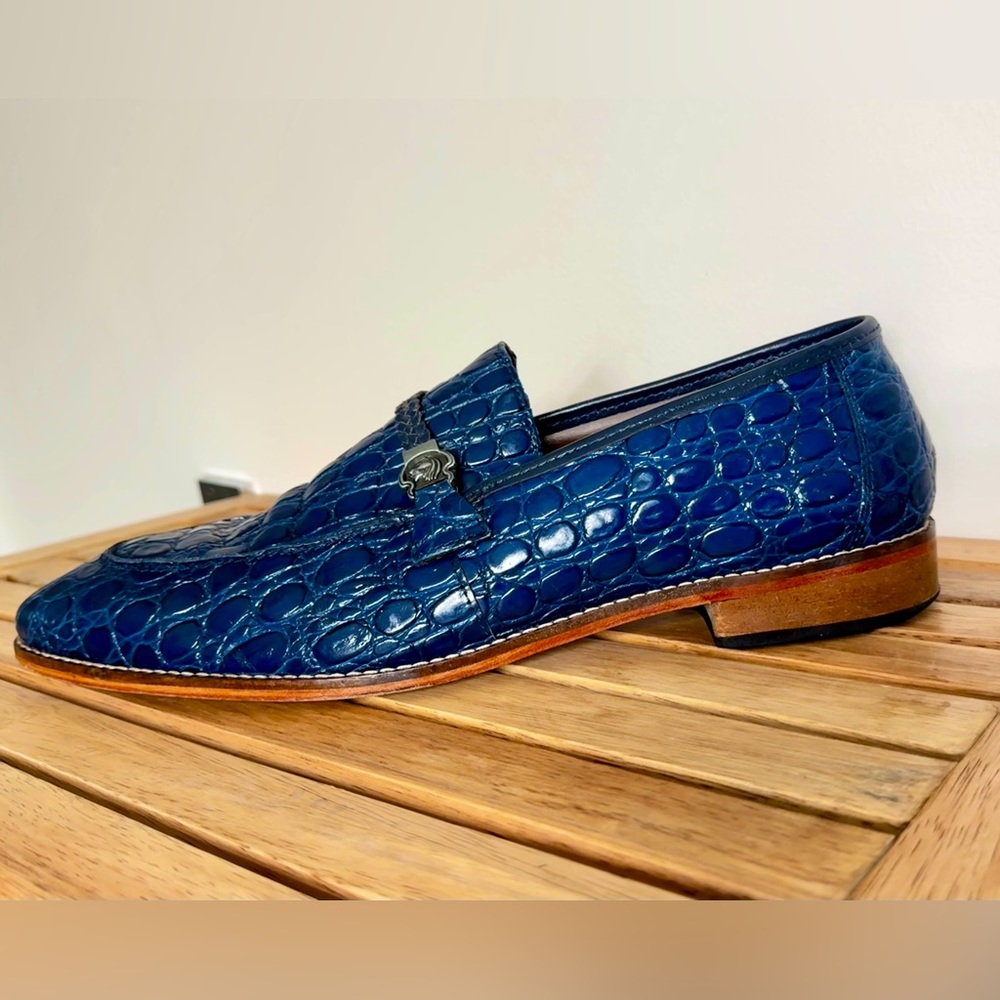 Stacy Adams Men’s BELLUCI Genuine Leather Moc Toe Loafers — Blue dress shoes